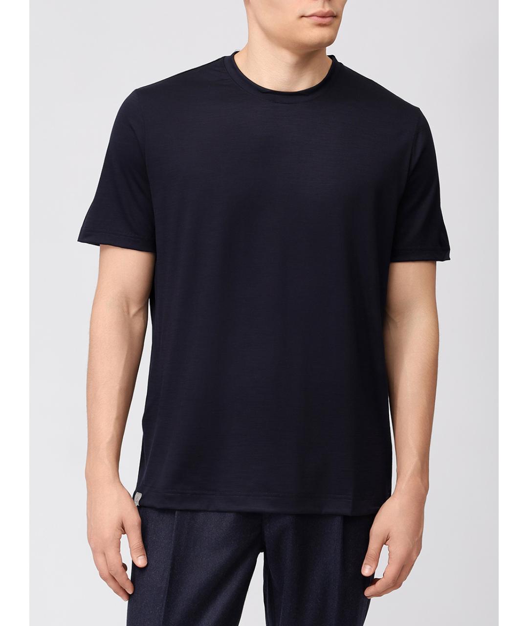 CAPOBIANCO Темно-синяя хлопко-шерстяная футболка, фото 4