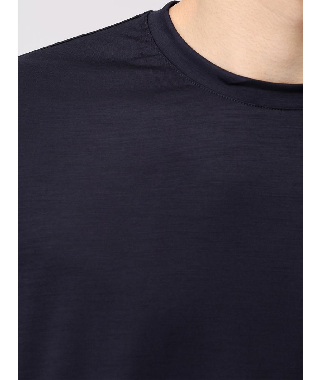 CAPOBIANCO Темно-синяя хлопко-шерстяная футболка, фото 5