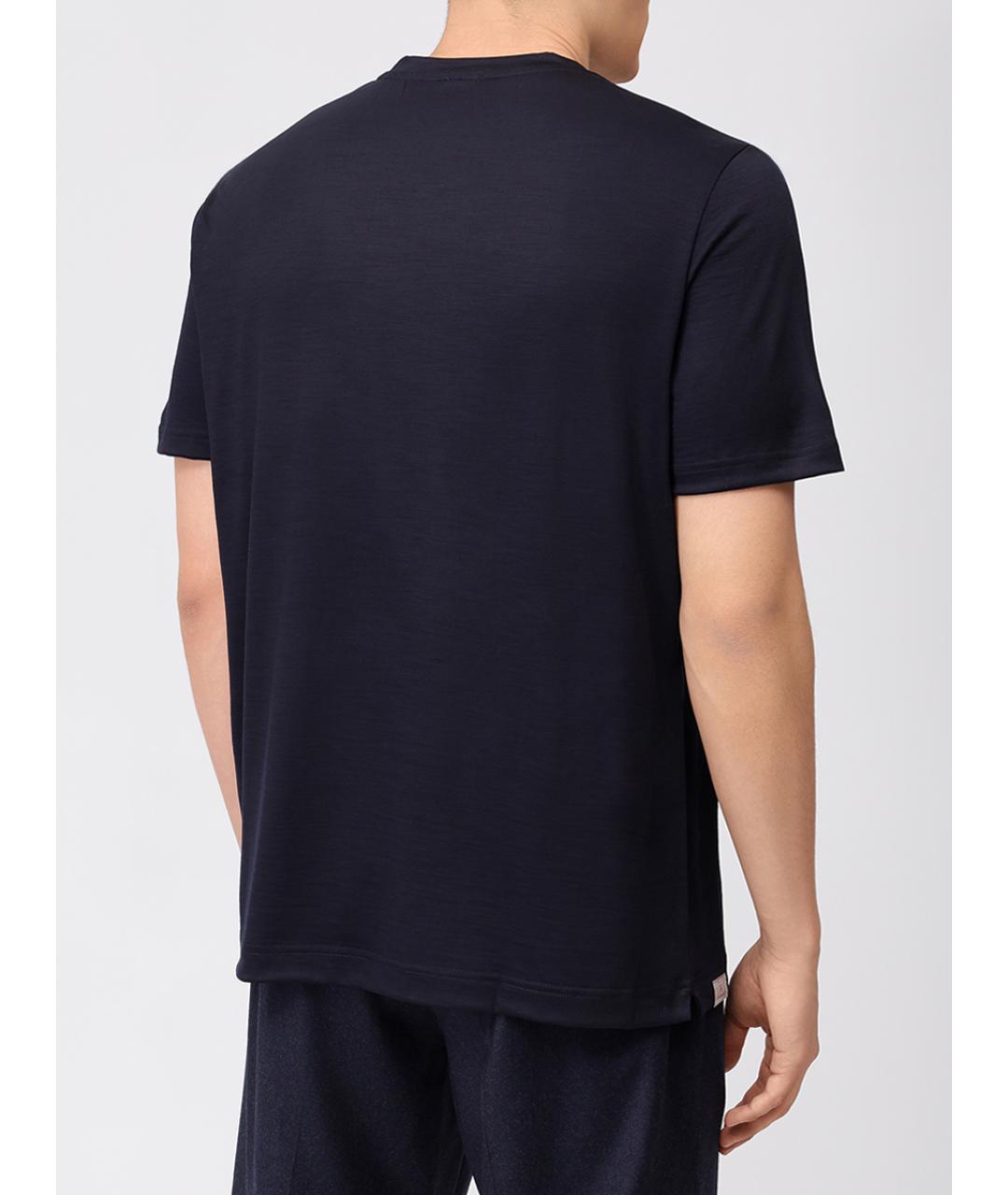 CAPOBIANCO Темно-синяя хлопко-шерстяная футболка, фото 3