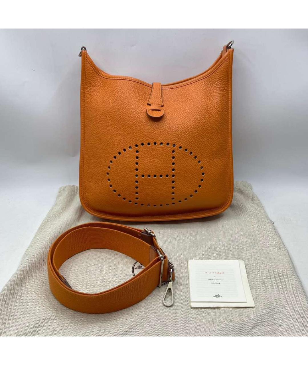 HERMES Оранжевая кожаная сумка через плечо, фото 5