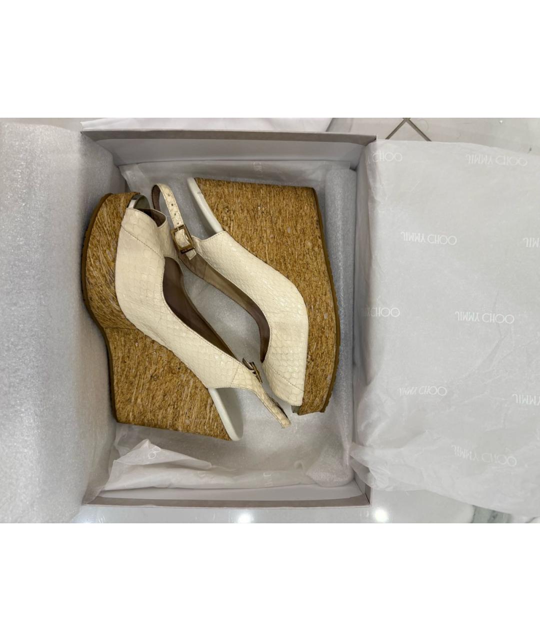 JIMMY CHOO Белые кожаные сандалии, фото 6