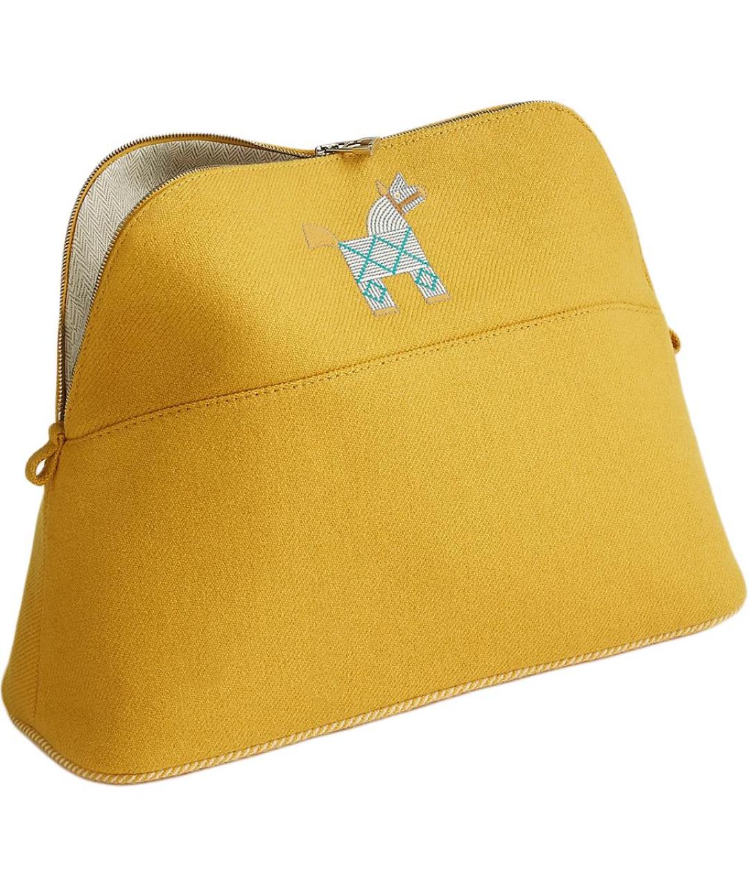 HERMES Горчичная тканевая косметичка, фото 1