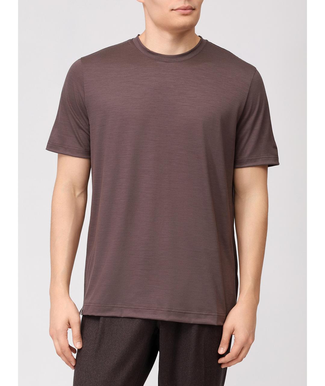 CAPOBIANCO Коричневая хлопко-шерстяная футболка, фото 4
