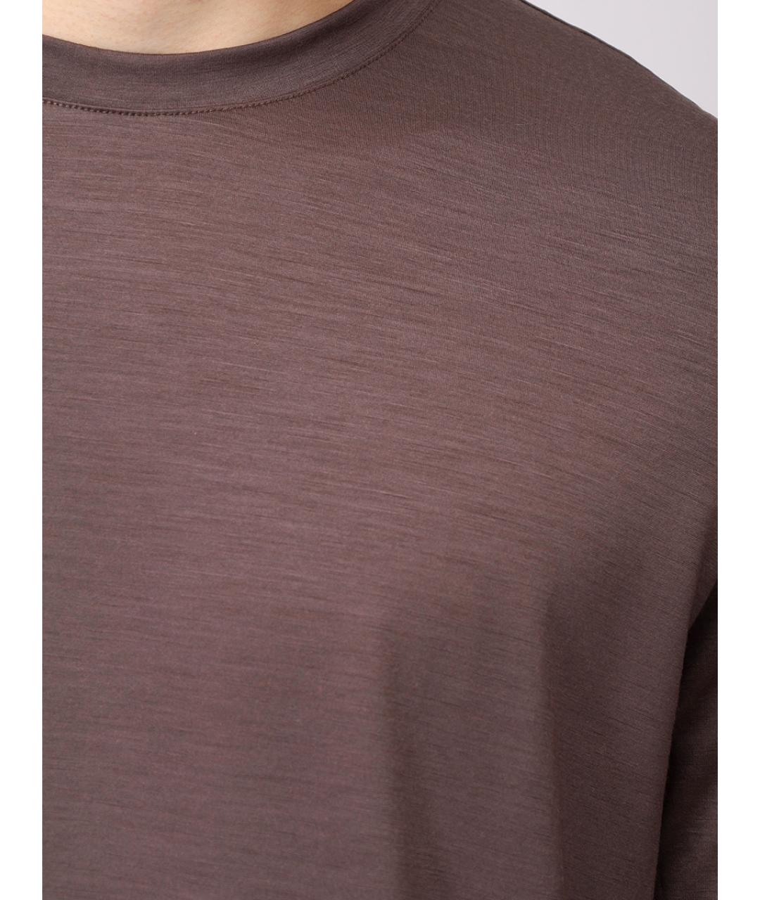 CAPOBIANCO Коричневая хлопко-шерстяная футболка, фото 5