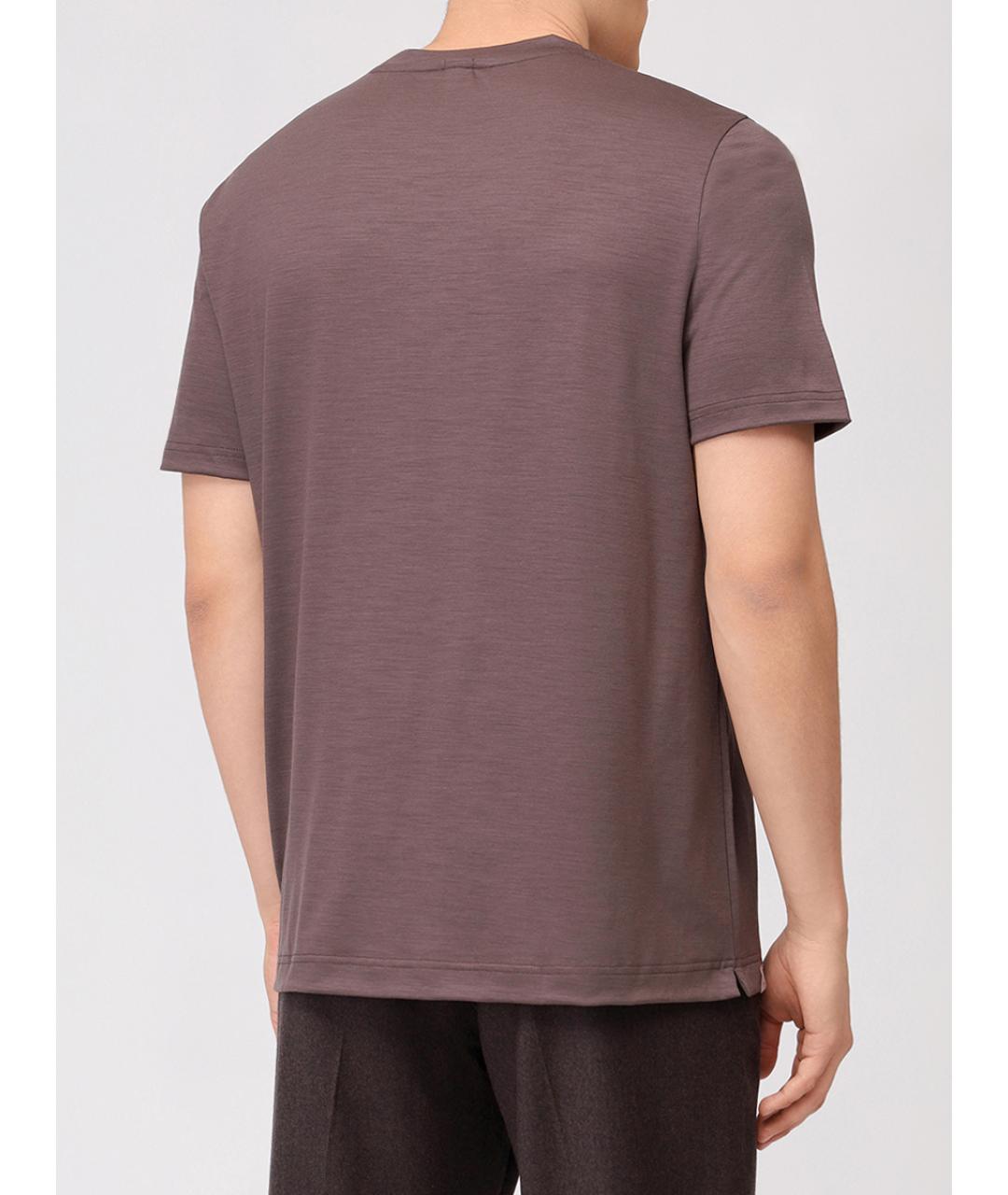 CAPOBIANCO Коричневая хлопко-шерстяная футболка, фото 3
