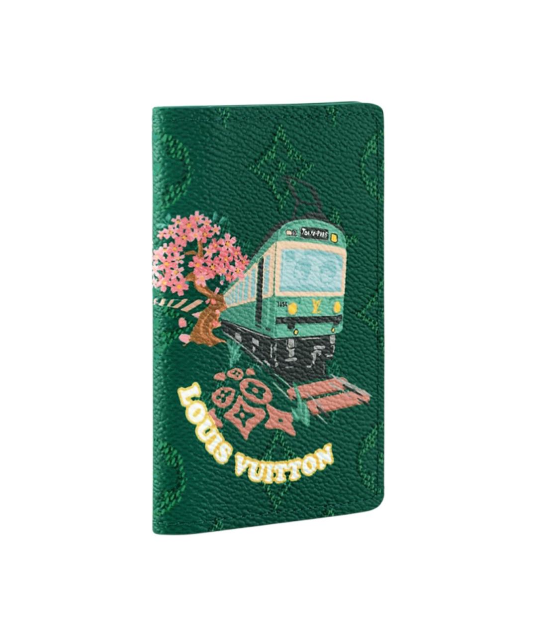 LOUIS VUITTON Зеленый кожаный кошелек, фото 2