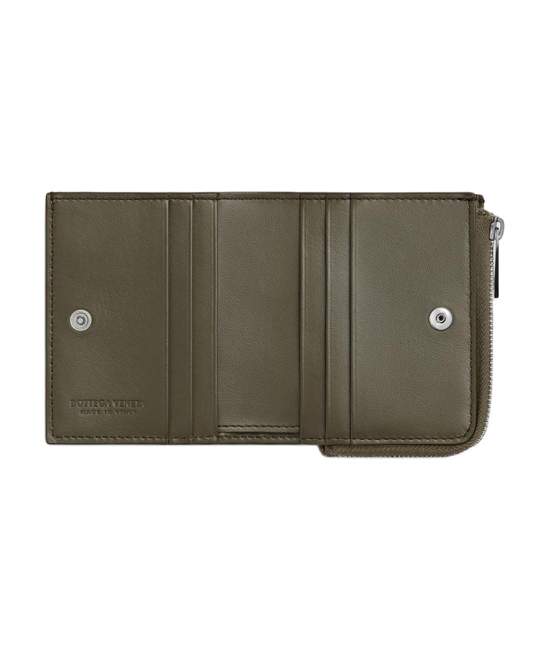 BOTTEGA VENETA Зеленый кожаный кошелек, фото 3