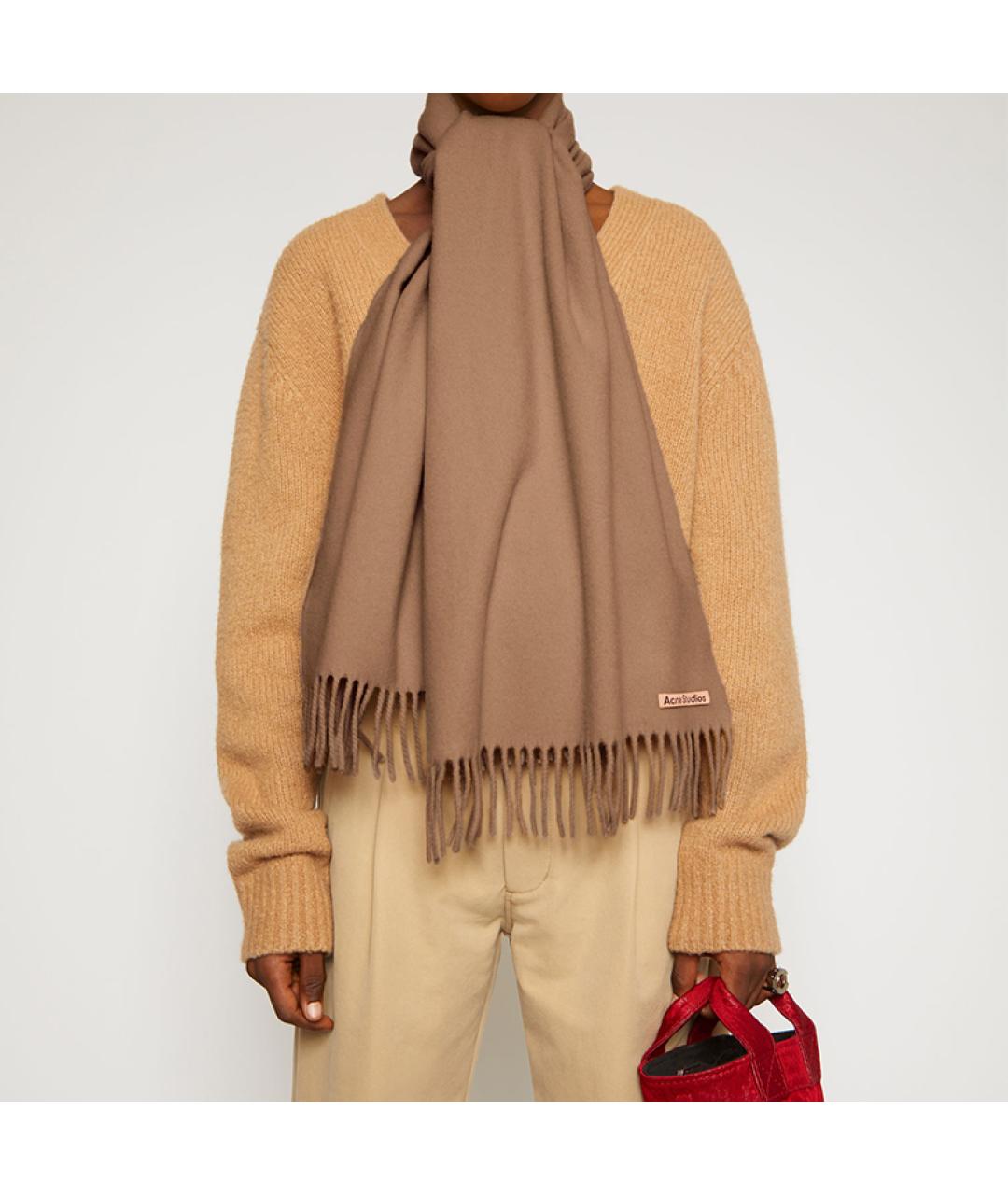 ACNE STUDIOS Коричневый шерстяной шарф, фото 4