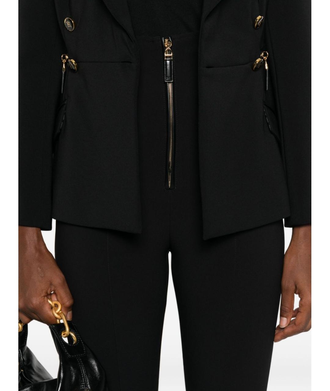 ELISABETTA FRANCHI Черные полиэстеровые прямые брюки, фото 5