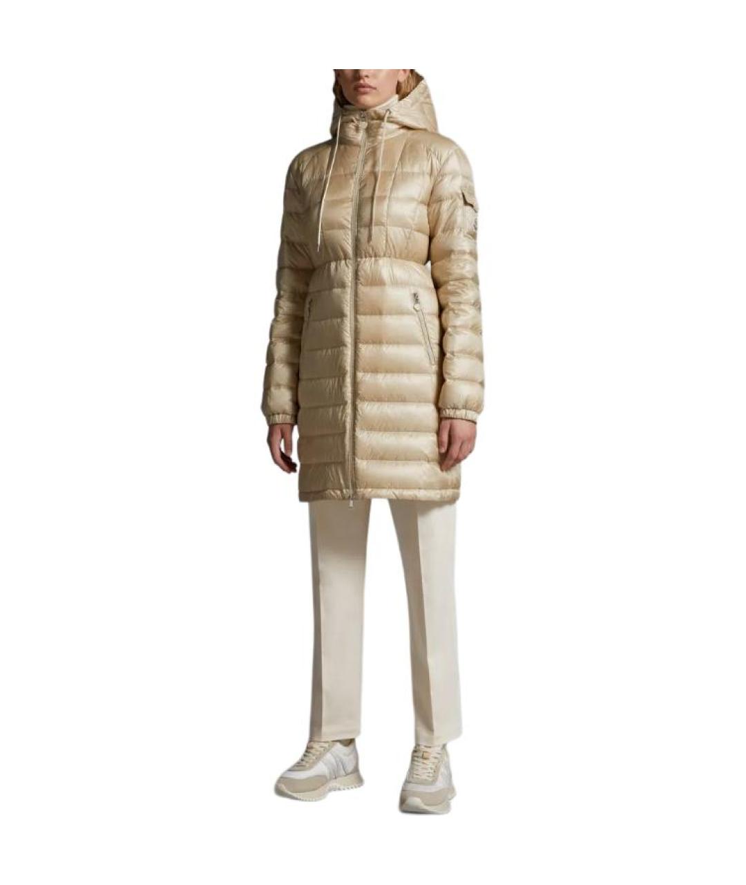 MONCLER Бежевый полиамидовый пуховик, фото 4