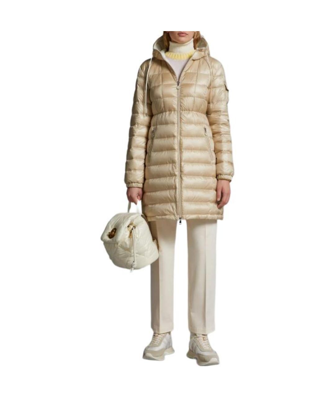 MONCLER Бежевый полиамидовый пуховик, фото 2