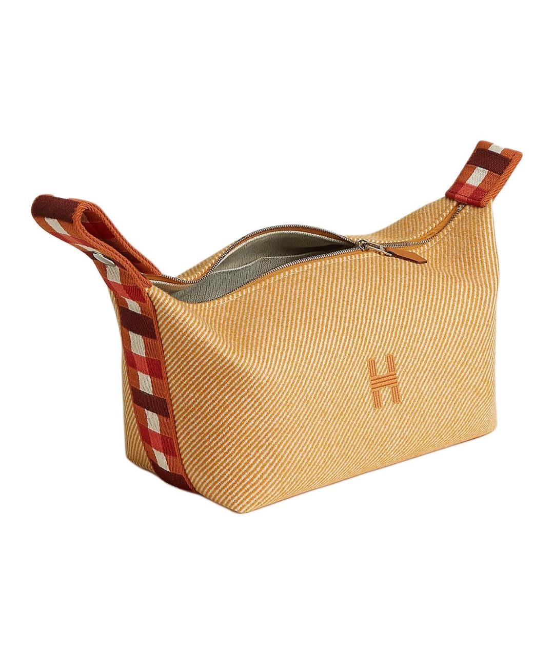 HERMES Бежевая тканевая косметичка, фото 2