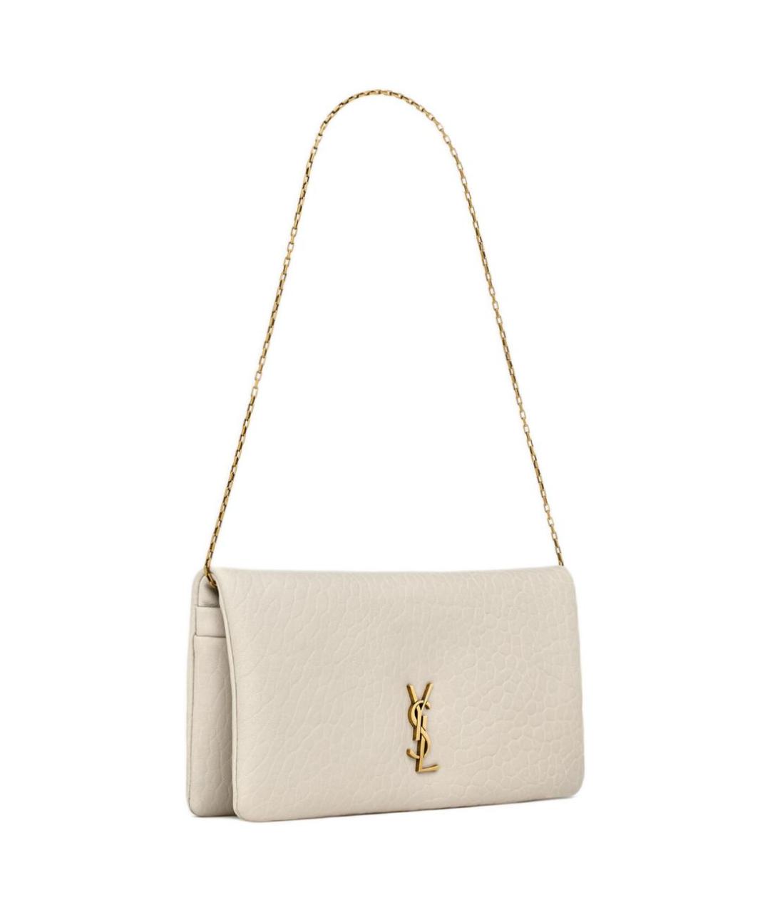 SAINT LAURENT Белая кожаная сумка через плечо, фото 2