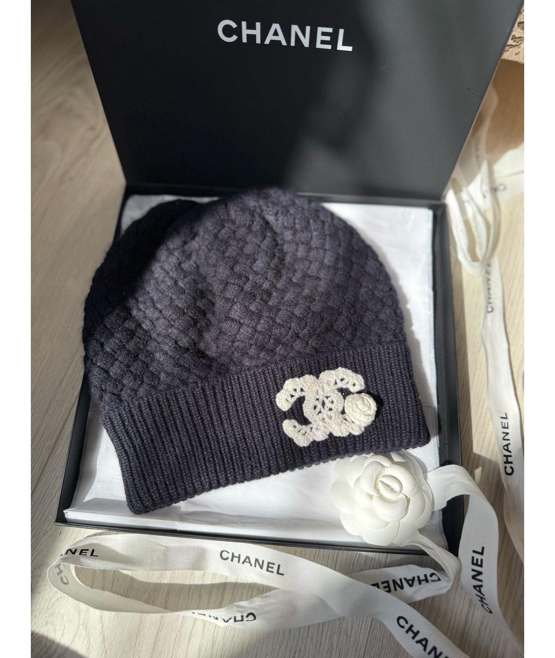 CHANEL Темно-синяя кашемировая шапка, фото 3