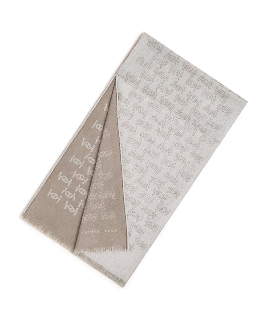 HERMES Серый кашемировый шарф, фото 2