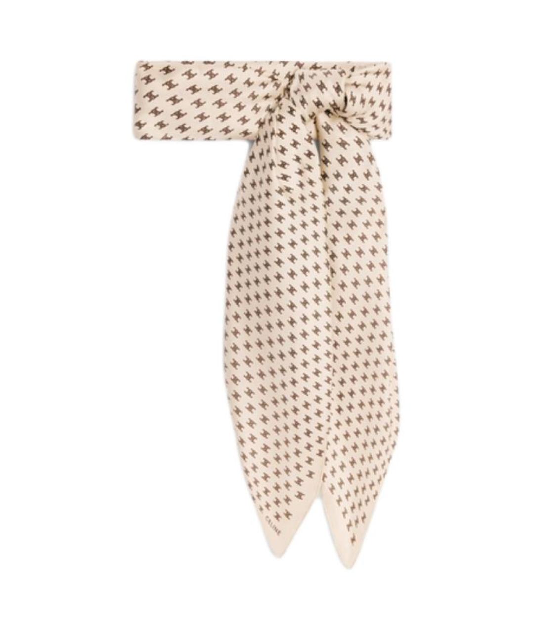 CELINE Бежевый шелковый шарф, фото 2