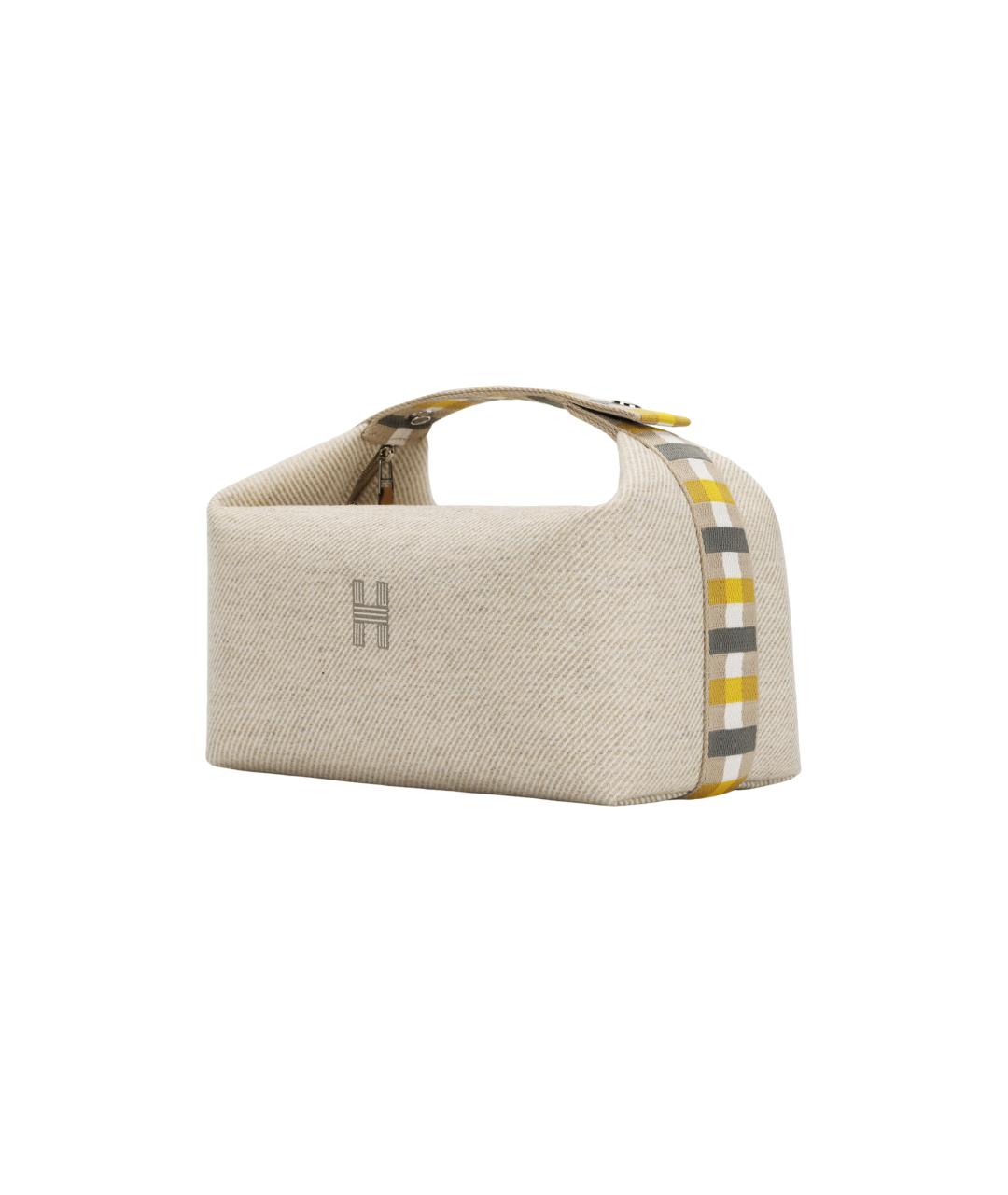 HERMES Бежевая тканевая косметичка, фото 3