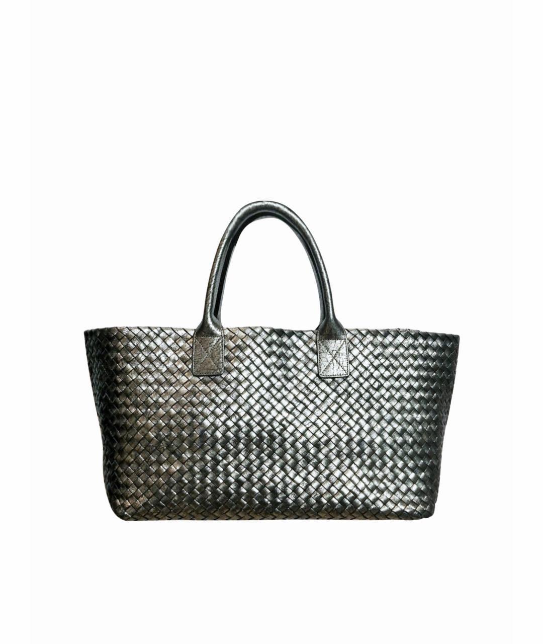 BOTTEGA VENETA Серебряная кожаная сумка с короткими ручками, фото 6