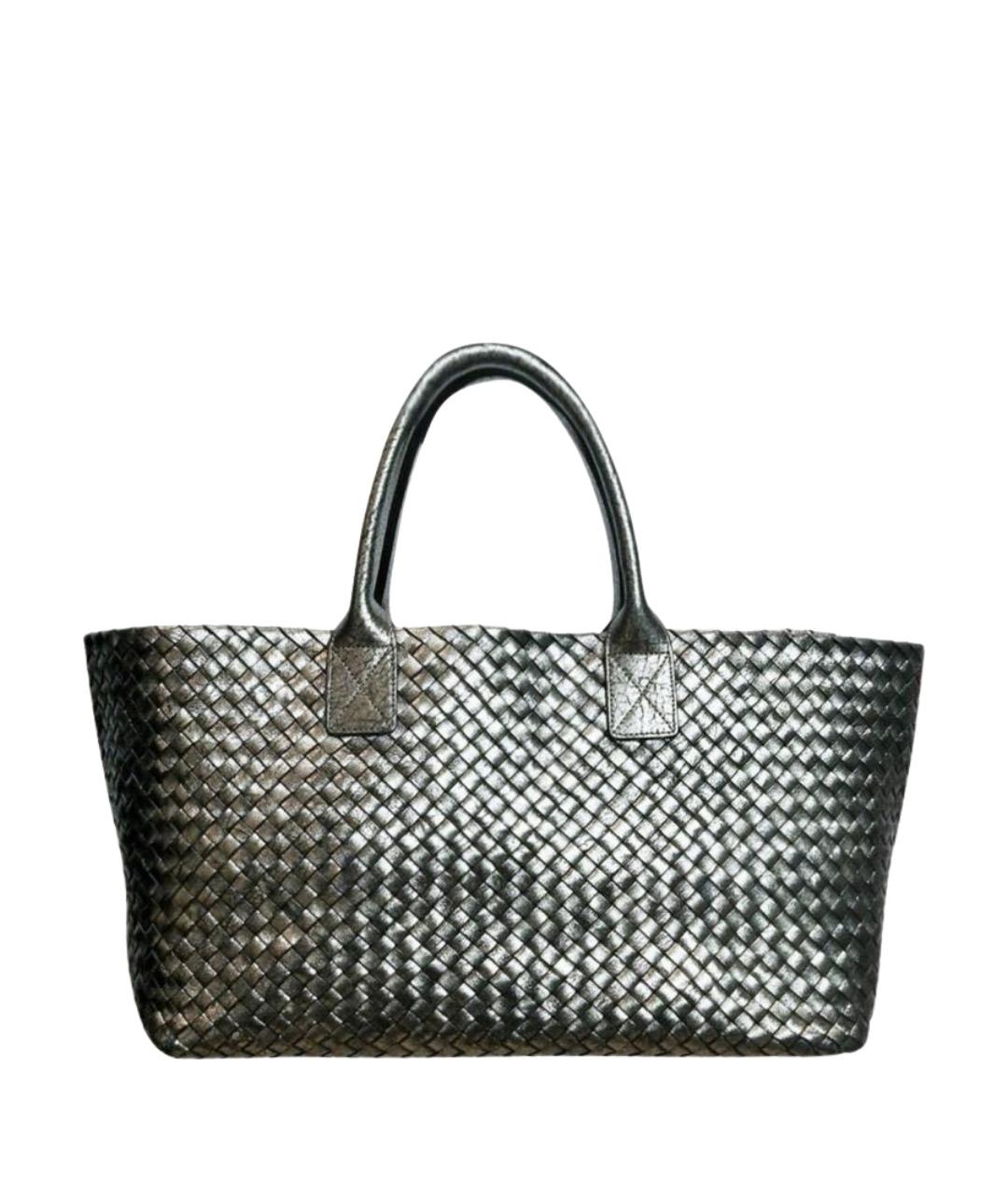 BOTTEGA VENETA Серебряная кожаная сумка с короткими ручками, фото 1