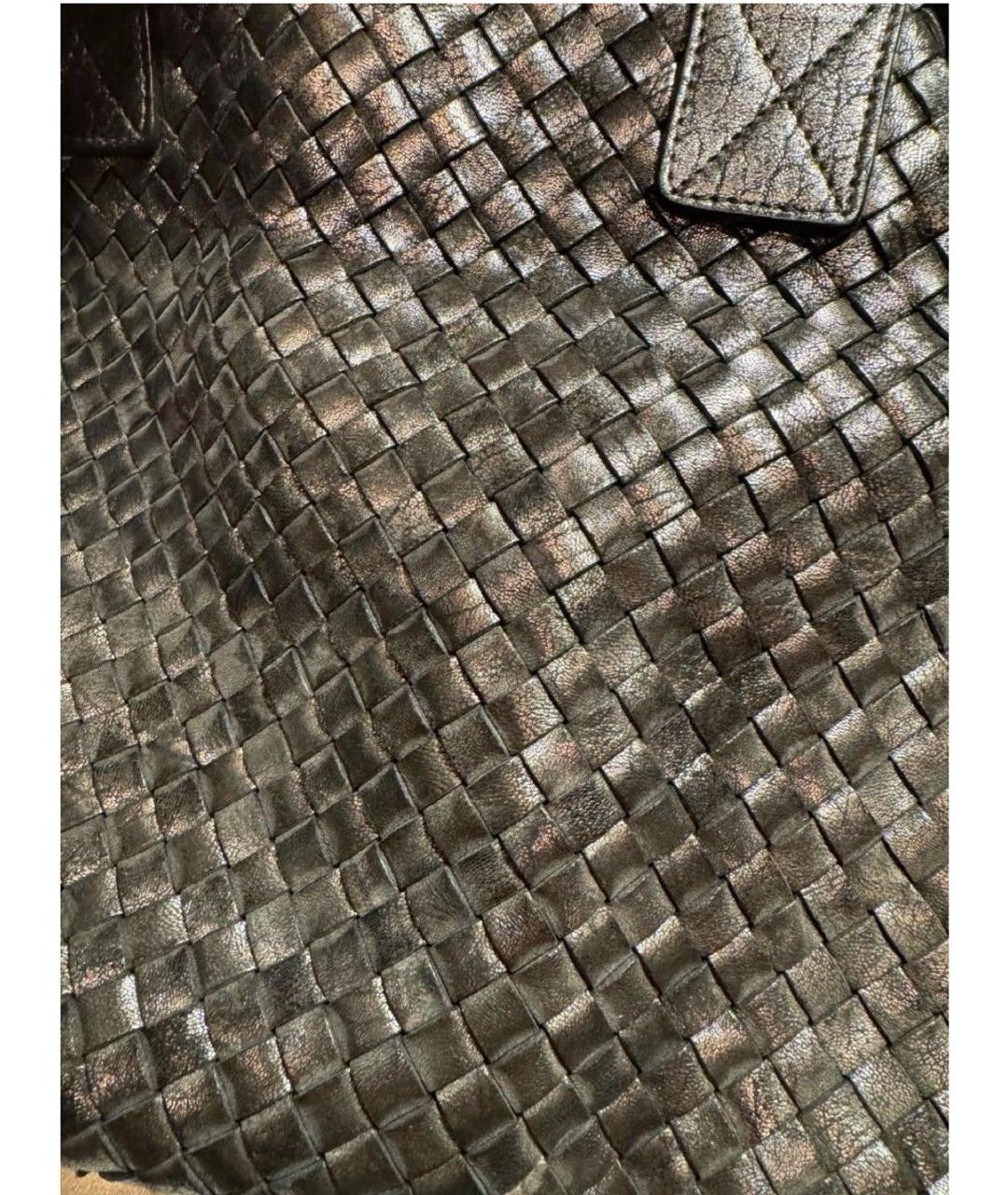 BOTTEGA VENETA Серебряная кожаная сумка с короткими ручками, фото 4