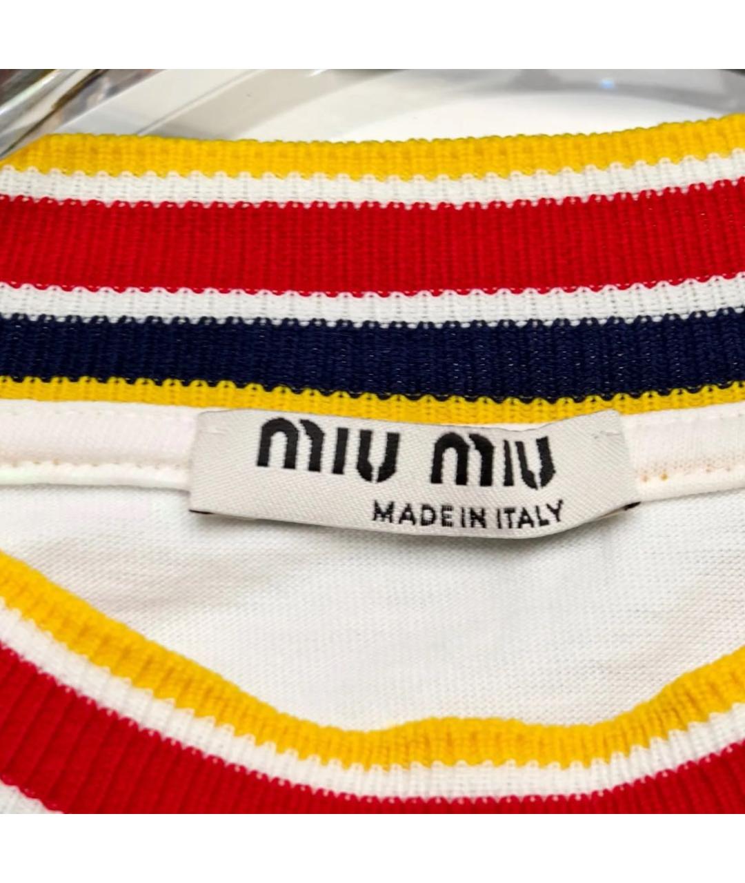 MIU MIU Белая хлопковая футболка, фото 3