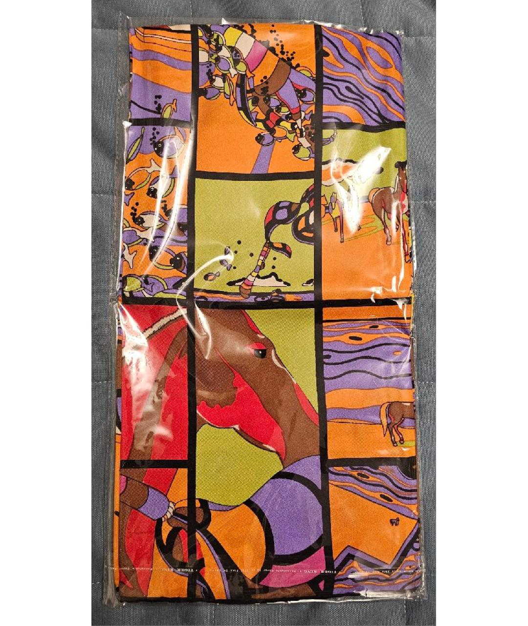 HERMES Оранжевый шелковый платок, фото 4