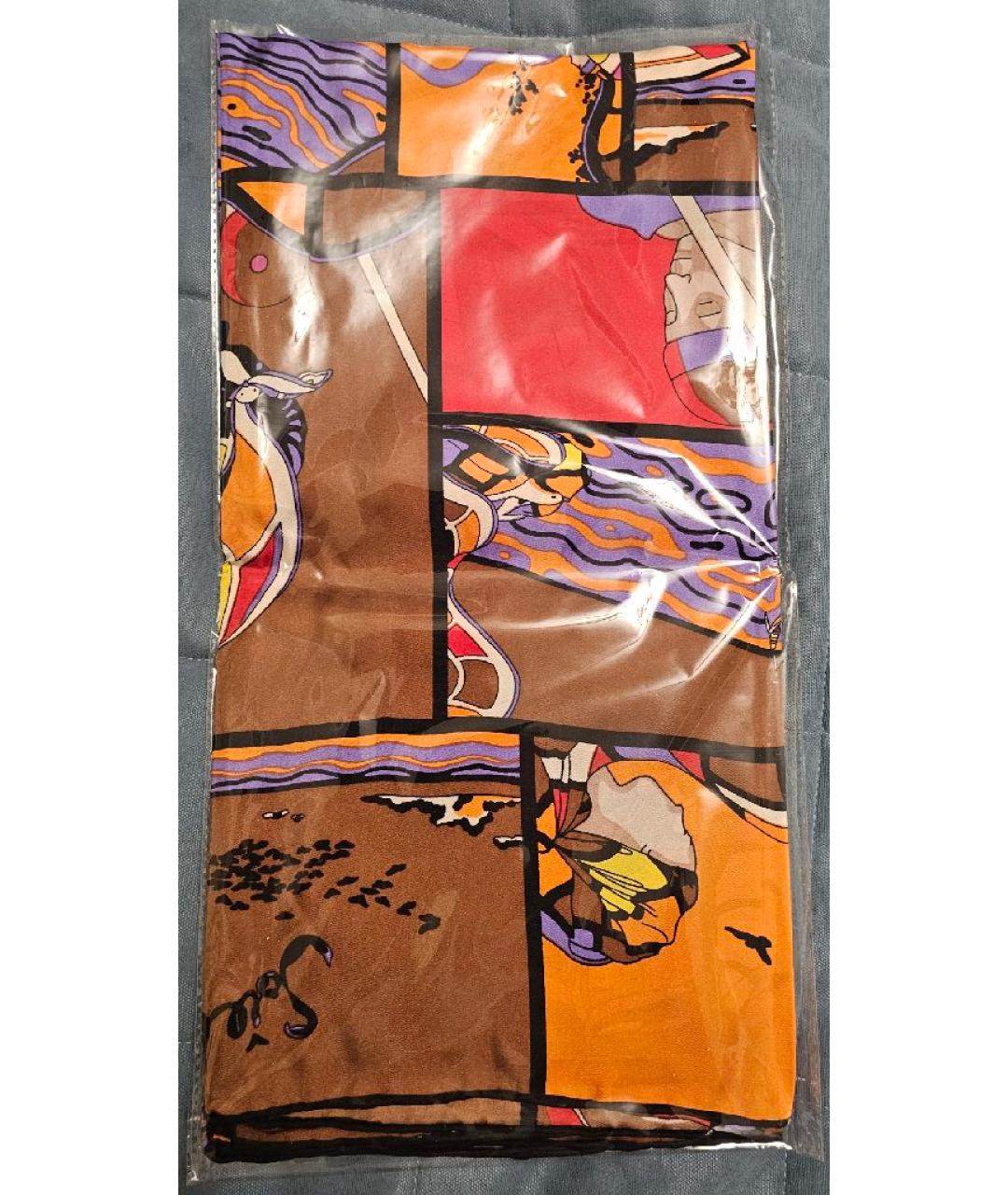 HERMES Оранжевый шелковый платок, фото 5