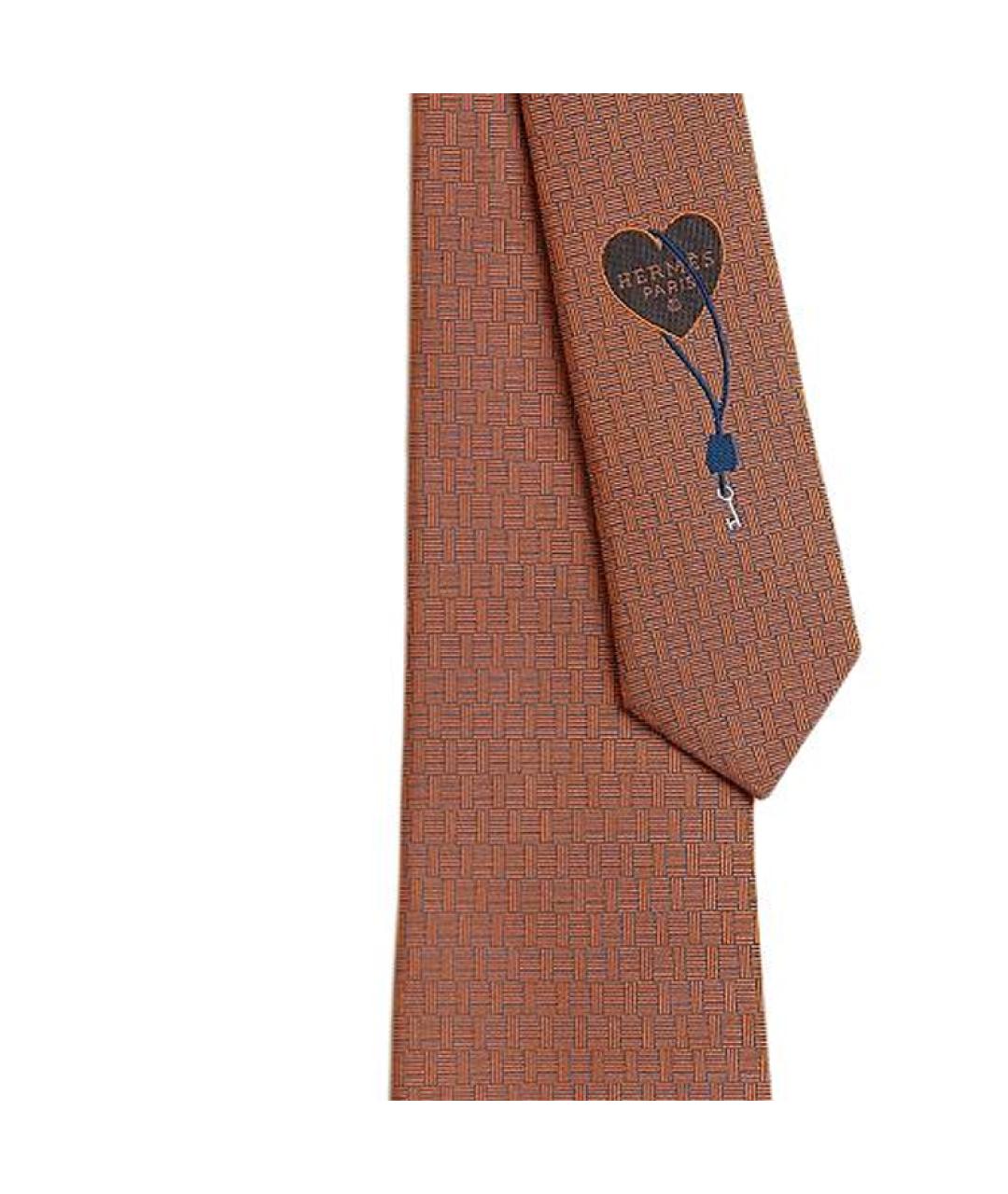 HERMES Оранжевый шелковый галстук, фото 2