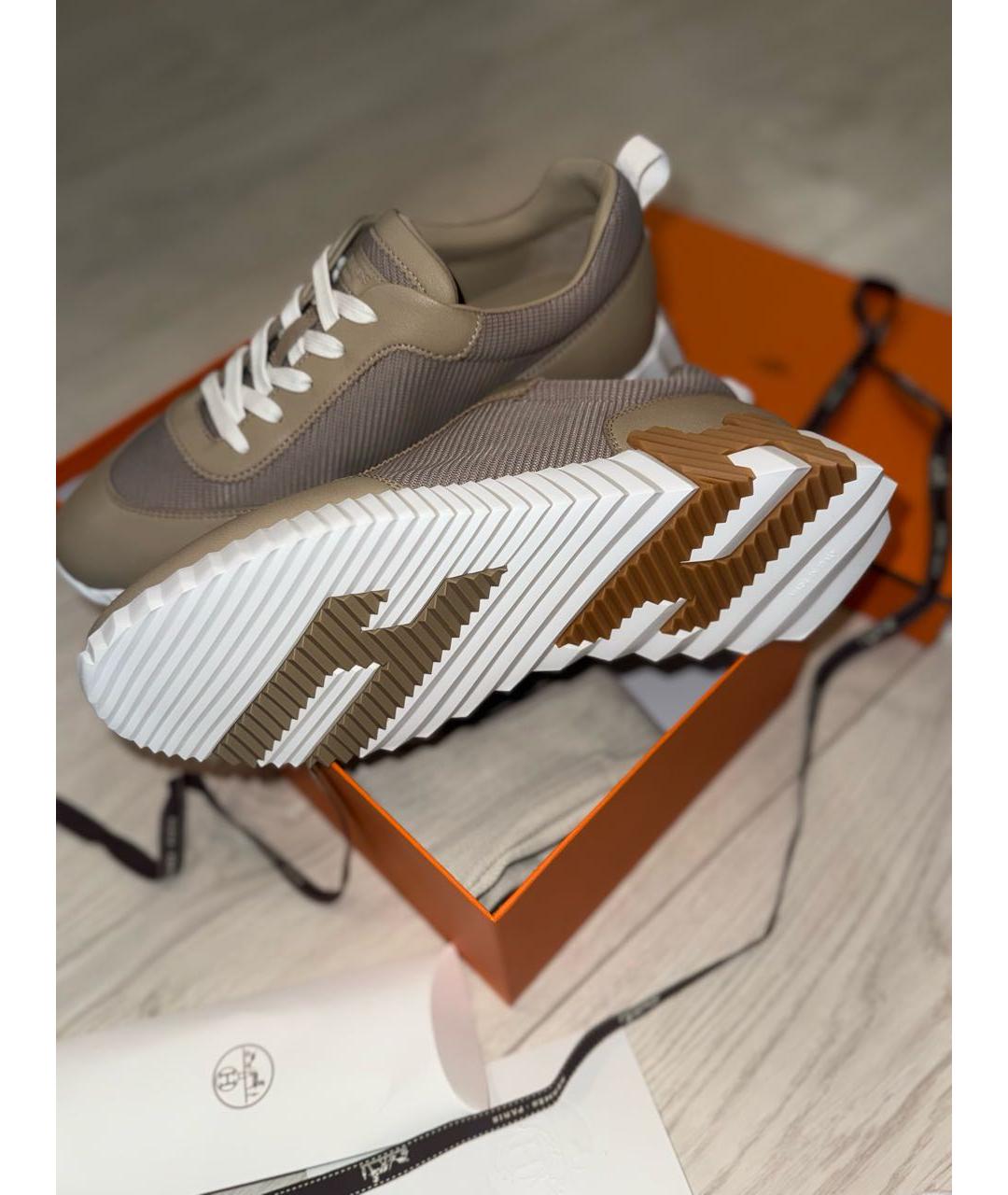 HERMES Бежевые текстильные кроссовки, фото 5