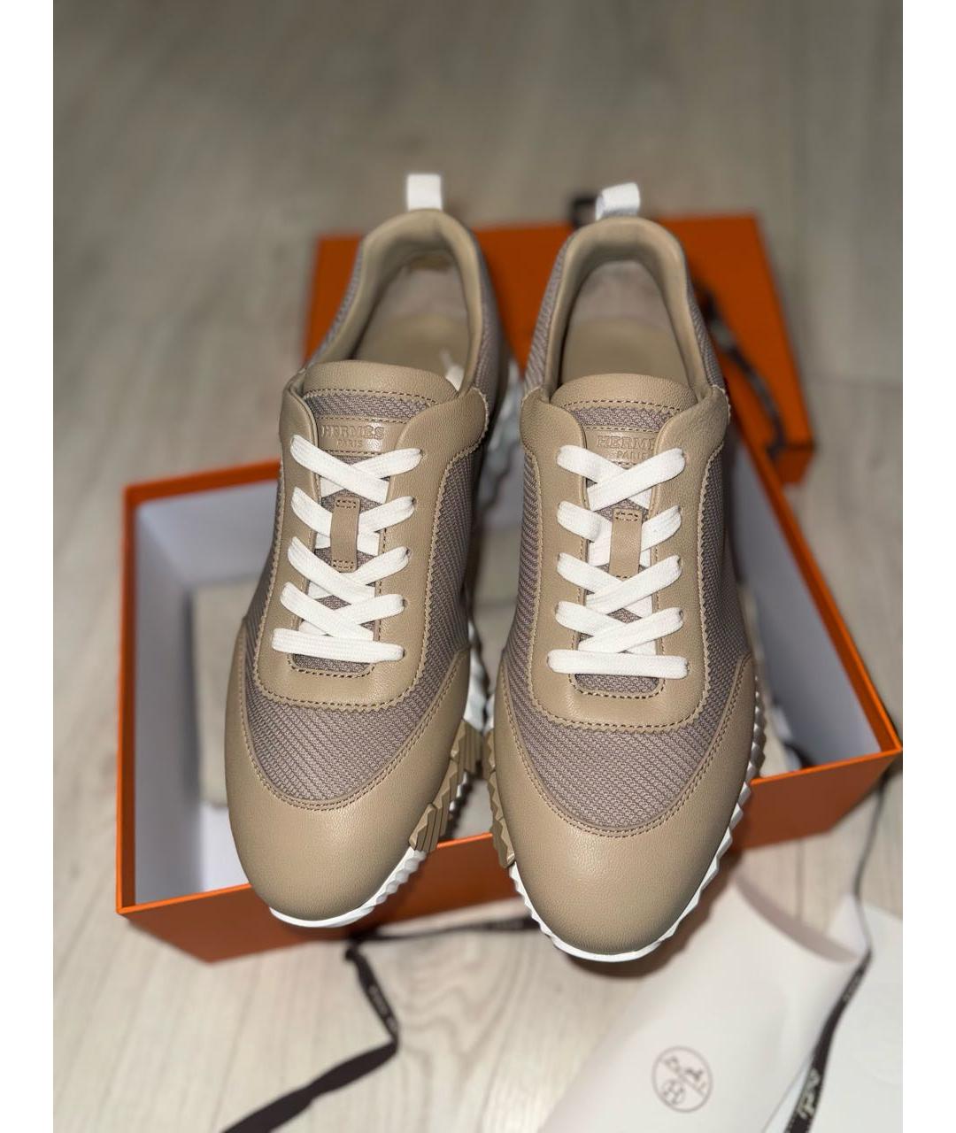 HERMES Бежевые текстильные кроссовки, фото 4
