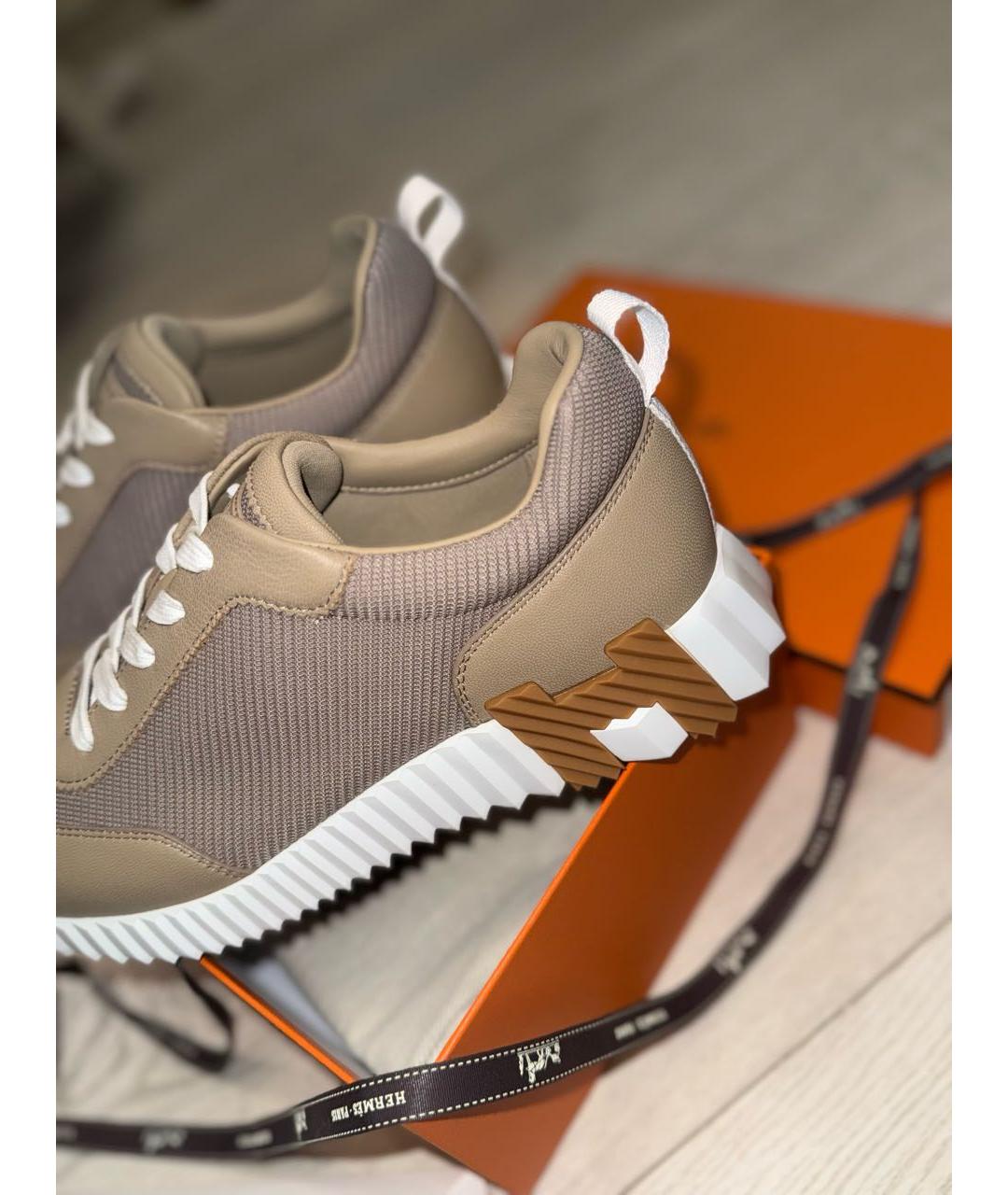 HERMES Бежевые текстильные кроссовки, фото 3