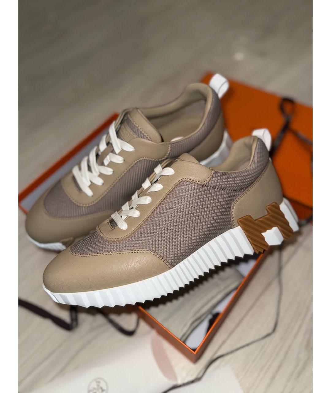 HERMES Бежевые текстильные кроссовки, фото 6