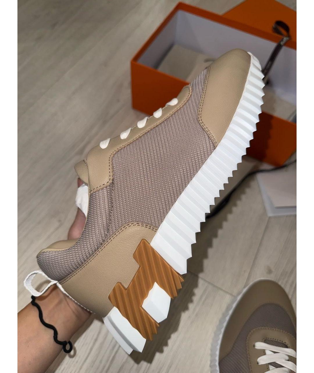 HERMES Бежевые текстильные кроссовки, фото 7