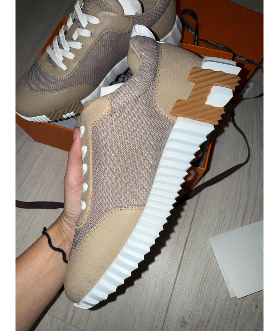 HERMES Бежевые текстильные кроссовки, фото 8