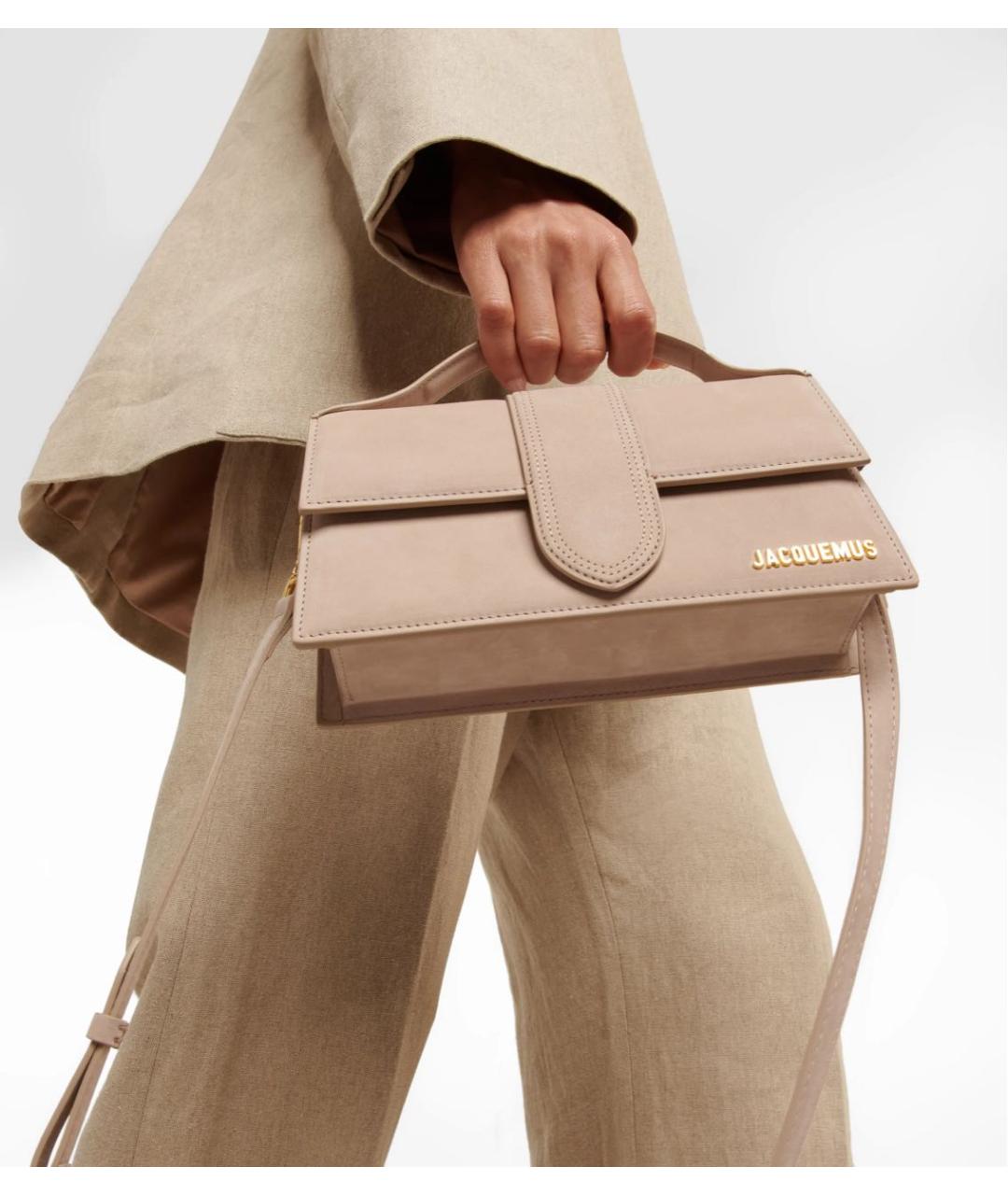 JACQUEMUS Бежевая кожаная сумка через плечо, фото 4