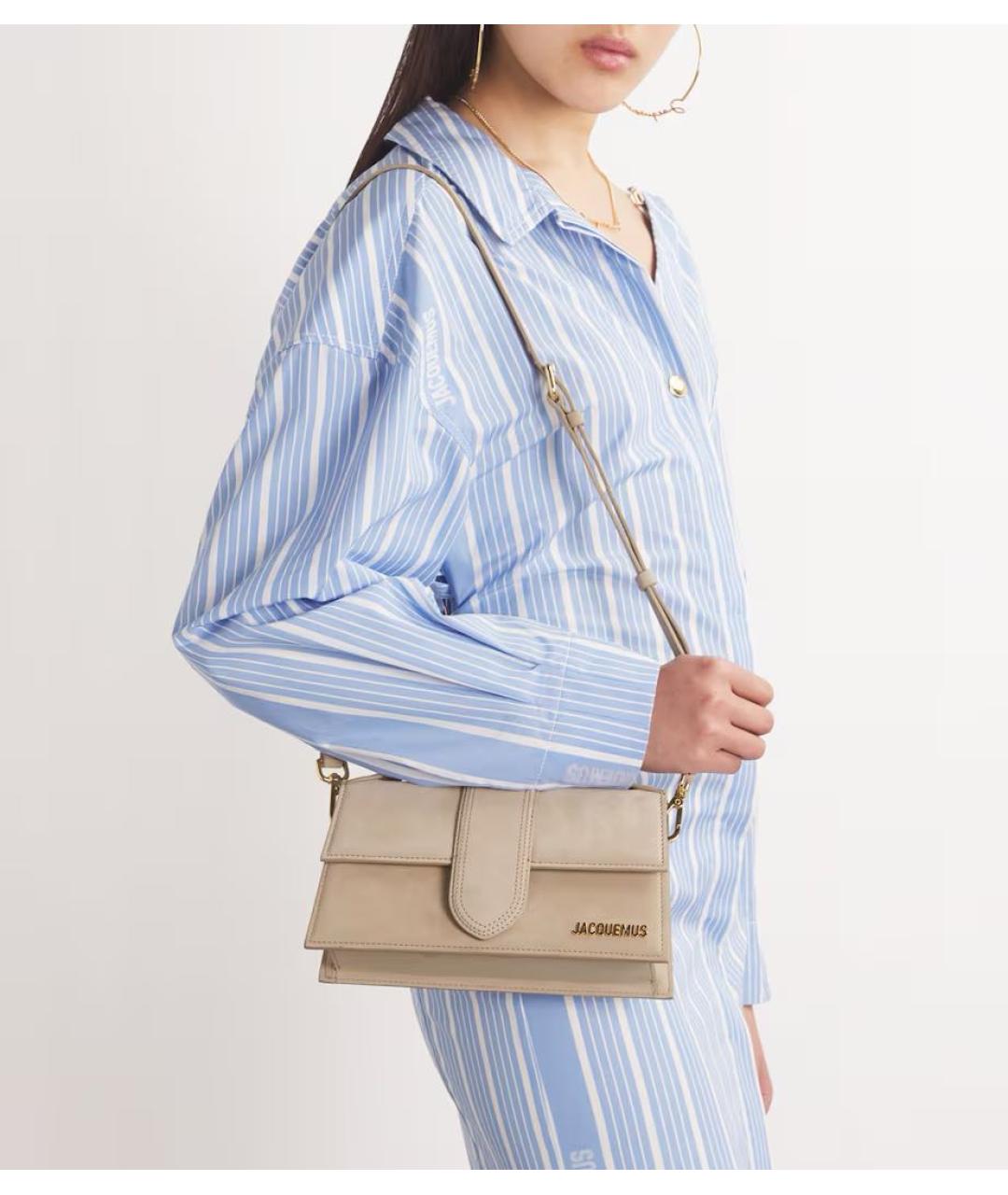 JACQUEMUS Бежевая кожаная сумка через плечо, фото 3