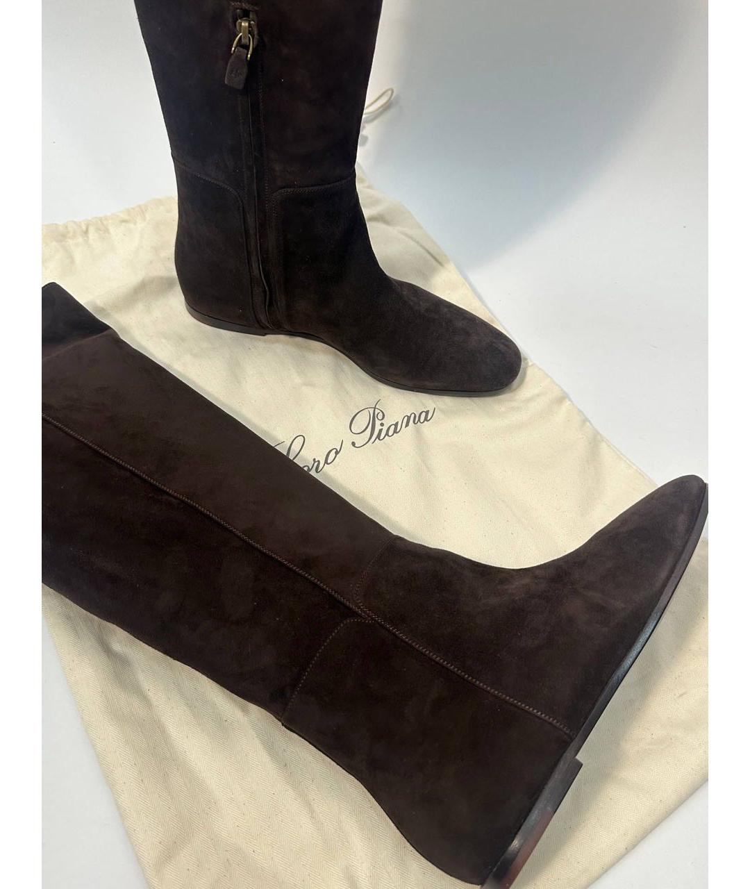 LORO PIANA Коричневые замшевые сапоги, фото 5