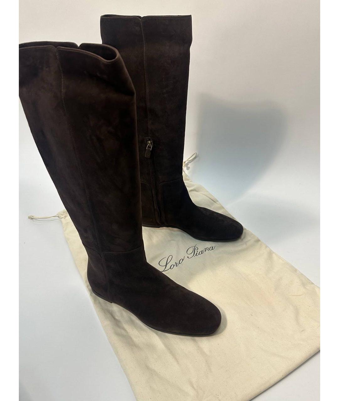 LORO PIANA Коричневые замшевые сапоги, фото 6