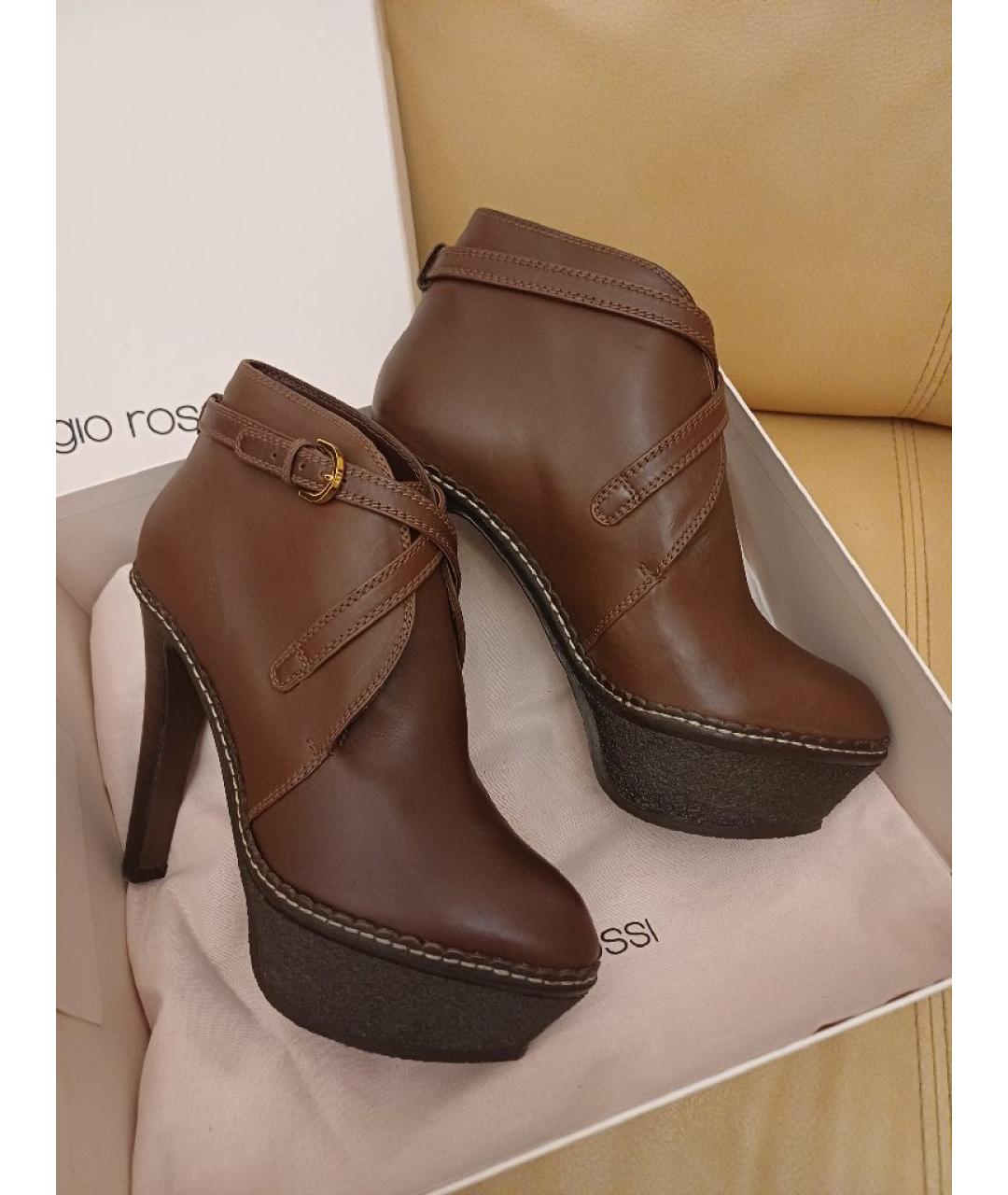 SERGIO ROSSI Коричневые кожаные ботильоны, фото 5