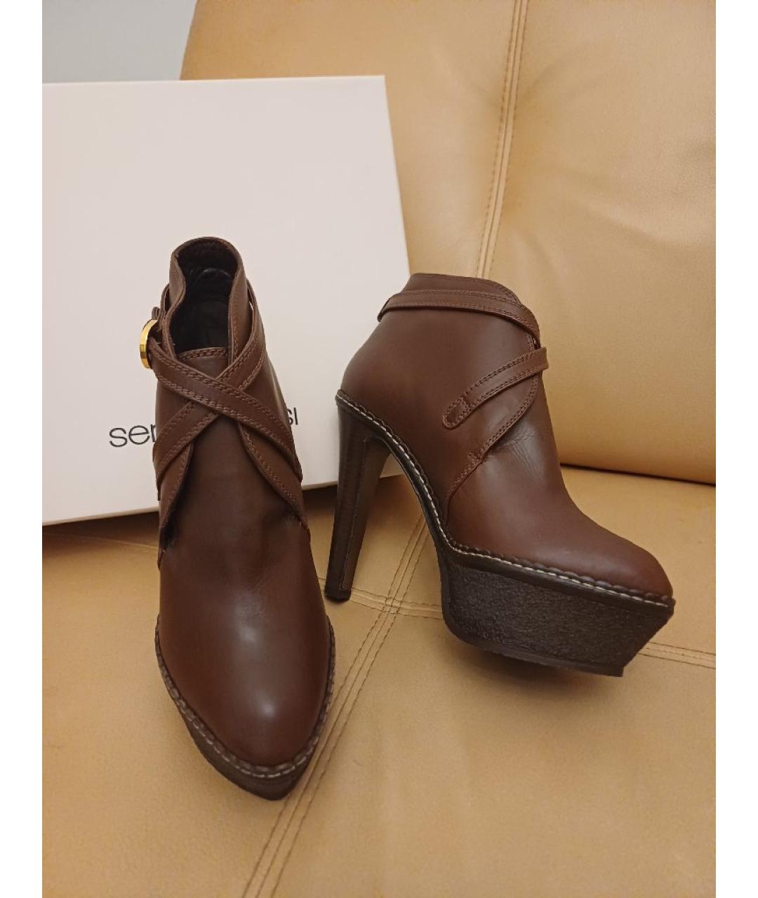 SERGIO ROSSI Коричневые кожаные ботильоны, фото 2