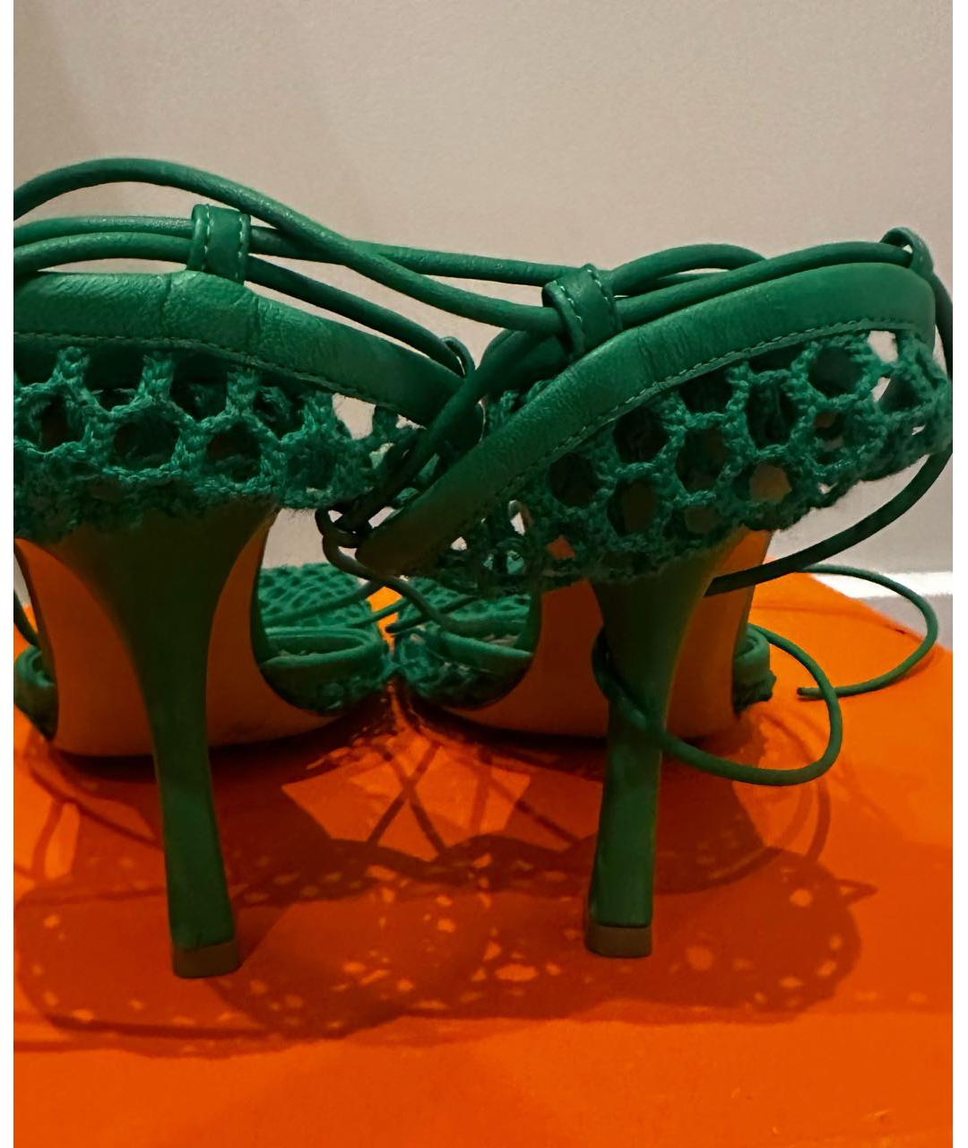BOTTEGA VENETA Зеленые кожаные босоножки, фото 4