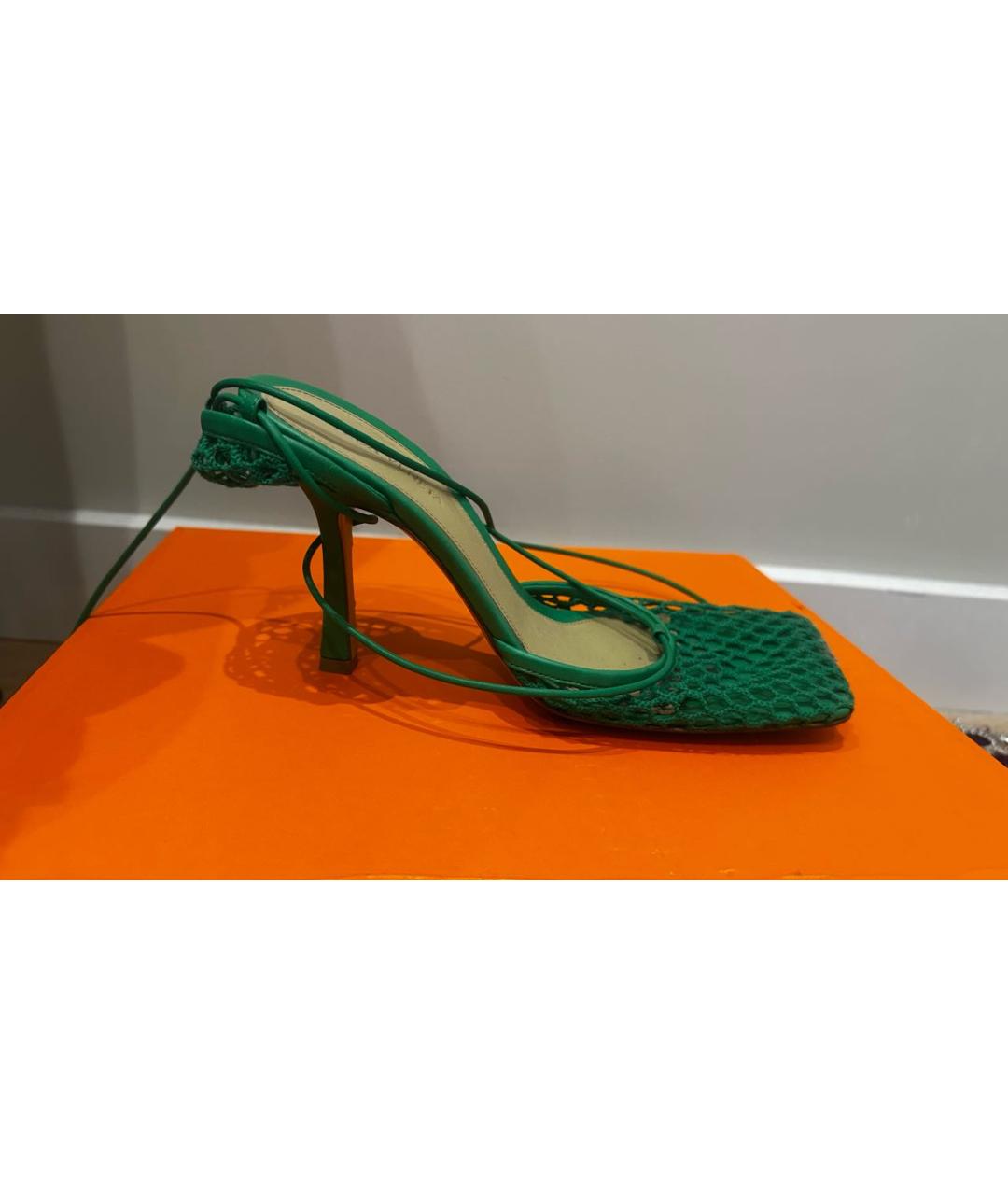 BOTTEGA VENETA Зеленые кожаные босоножки, фото 5