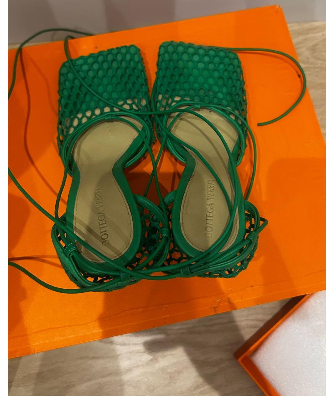 BOTTEGA VENETA Зеленые кожаные босоножки, фото 3