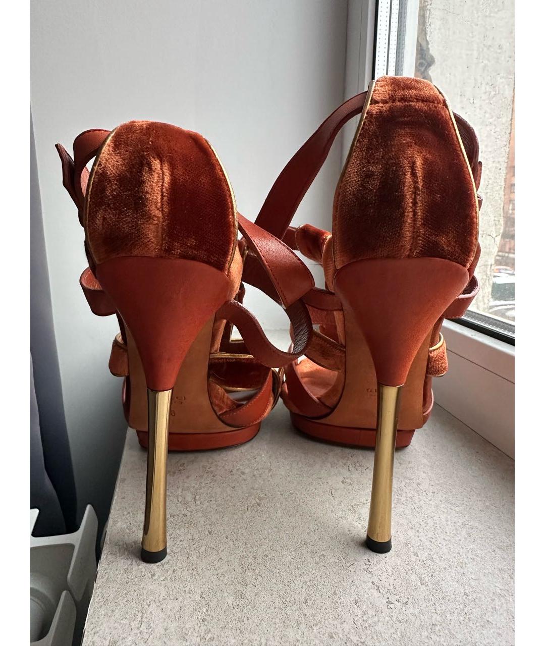 GUCCI Оранжевое бархатные босоножки, фото 4
