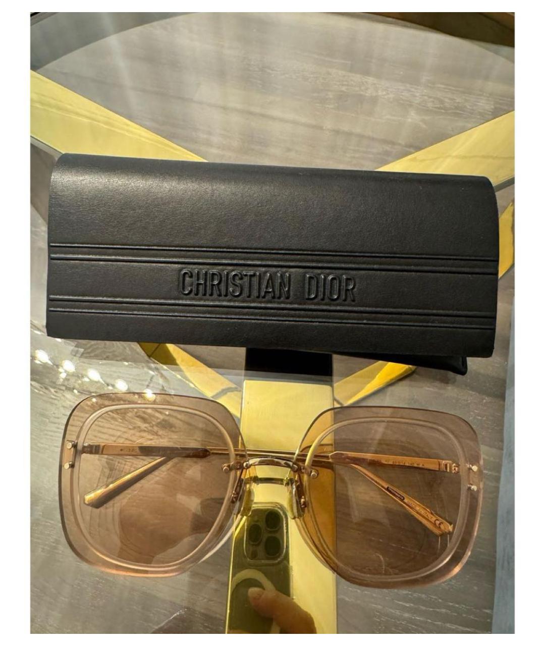 CHRISTIAN DIOR Бежевые металлические солнцезащитные очки, фото 4