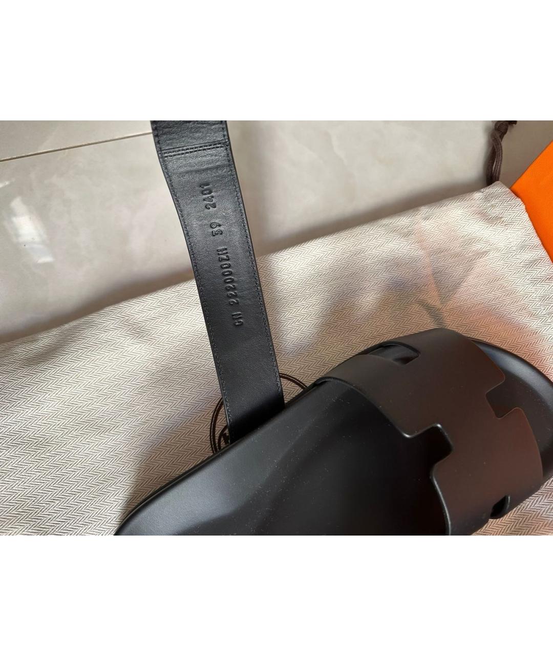 HERMES Черные кожаные шлепанцы, фото 5