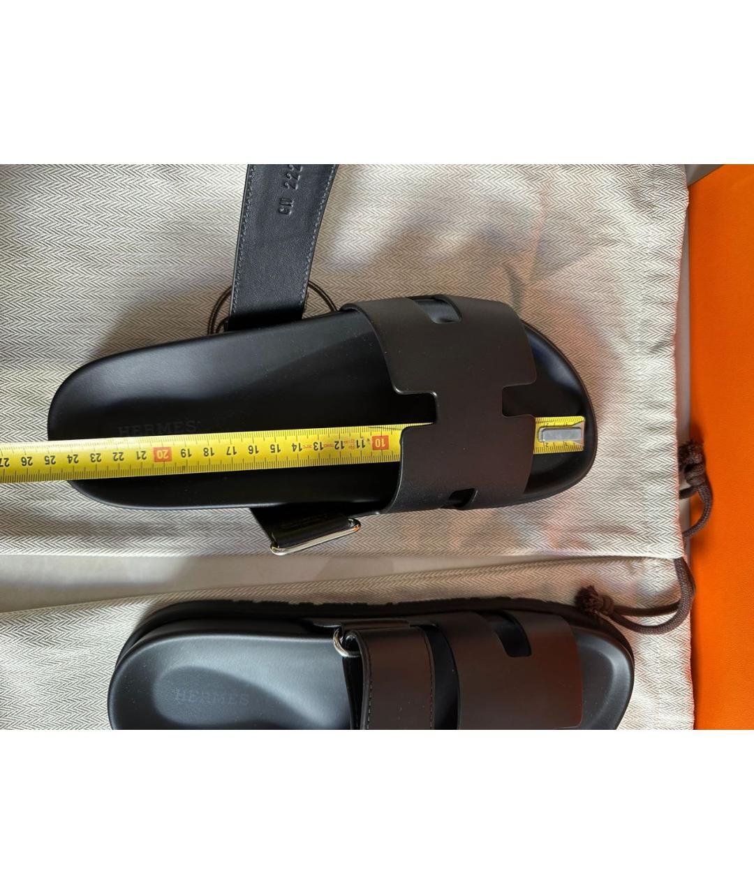 HERMES Черные кожаные шлепанцы, фото 7