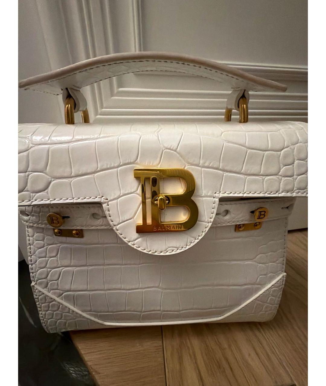 BALMAIN Белая кожаная сумка с короткими ручками, фото 3