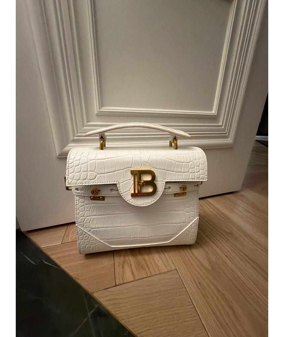 BALMAIN Белая кожаная сумка с короткими ручками, фото 6