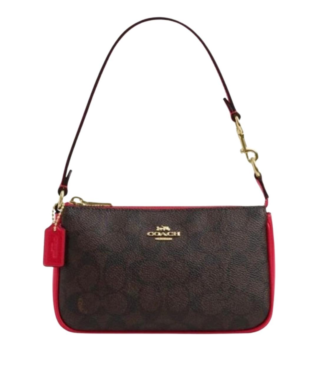 COACH Коричневая кожаная сумка с короткими ручками, фото 1